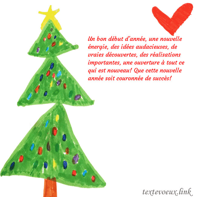 Carte de vœux avec un arbre de Noël peint et un coeur