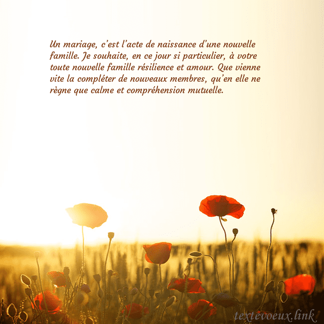 Carte postale électronique avec soleil et champ de coquelicots Un mariage, c’est l’acte de naissance d’une nouvel Carte postale électronique avec soleil et champ de coquelicots