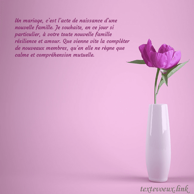 Carte postale électronique avec une pivoine dans un vase Un mariage, c’est l’acte de naissance d’une nouvel Carte postale électronique avec une pivoine dans un vase