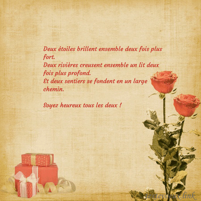 Carte de vœux avec roses et cadeaux Deux étoiles brillent ensemble deux fois plus fort Carte de vœux avec roses et cadeaux