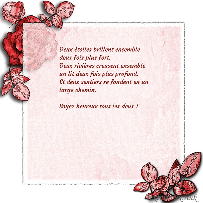 Carte de voeux avec des roses dans les coins Deux étoiles brillent ensemble deux fois plus fort Carte de voeux avec des roses dans les coins