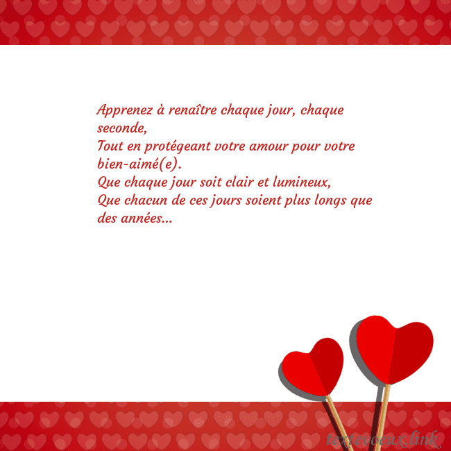 Carte de vœux avec coeurs rouges 2 Apprenez à renaître chaque jour, chaque seconde,
T Carte de vœux avec coeurs rouges 2