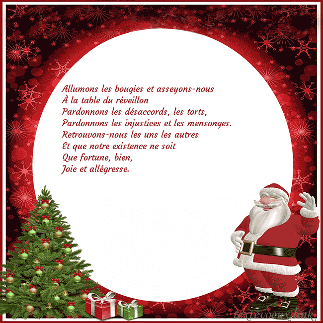 Carte postale avec le Père Noël et ses cadeaux Allumons les bougies et asseyons-nous
À la table d Carte postale avec le Père Noël et ses cadeaux