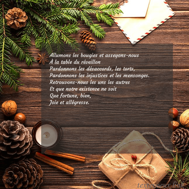 Carte de Noël avec pommes de pin et branche de sapin Allumons les bougies et asseyons-nous
À la table d Carte de Noël avec pommes de pin et branche de sapin