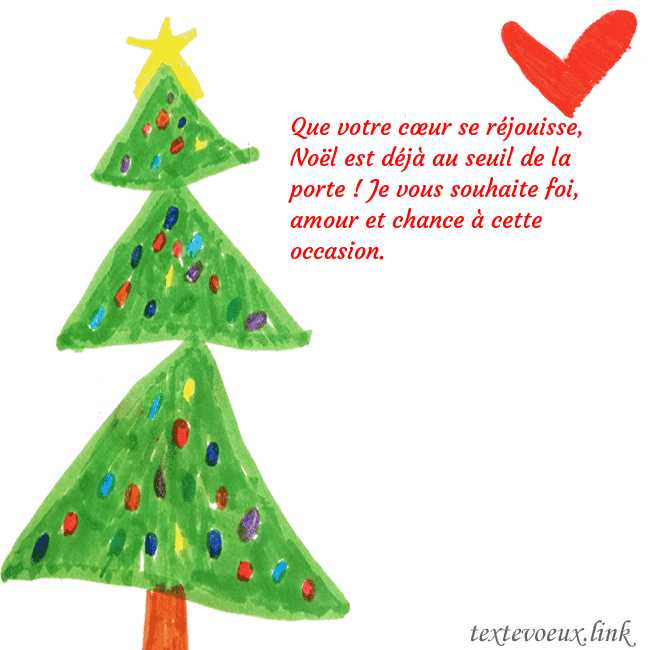 Carte de vœux avec un arbre de Noël peint et un coeur