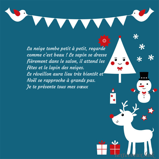 Carte postale du nouvel an avec élan, bonhomme de neige et arbre de Noël La neige tombe petit à petit, regarde comme c’est Carte postale du nouvel an avec élan, bonhomme de neige et arbre de Noël