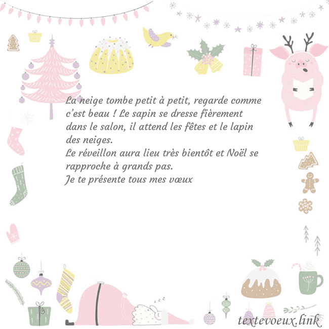 Carte postale du nouvel an avec un cochon La neige tombe petit à petit, regarde comme c’est Carte postale du nouvel an avec un cochon