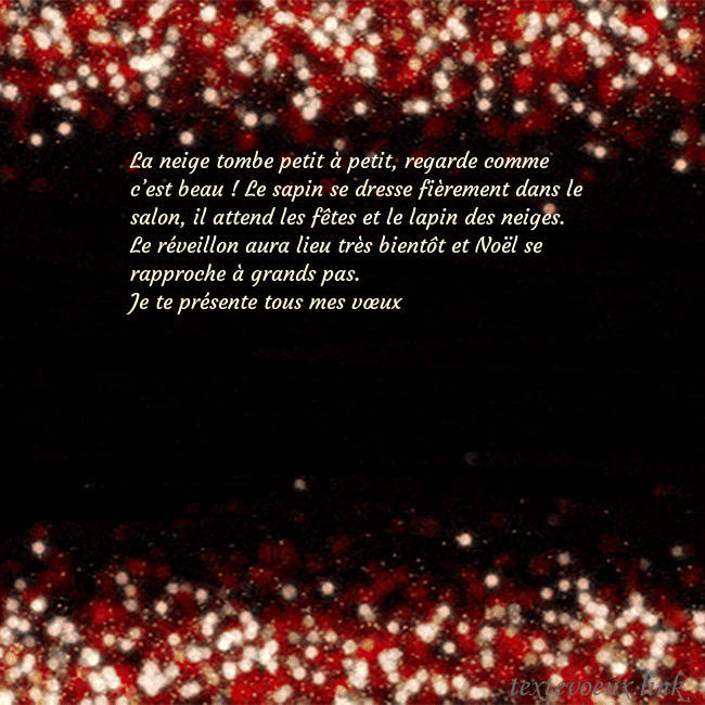 Carte postale animée clignotante noir et rouge La neige tombe petit à petit, regarde comme c’est  Carte postale animée clignotante noir et rouge