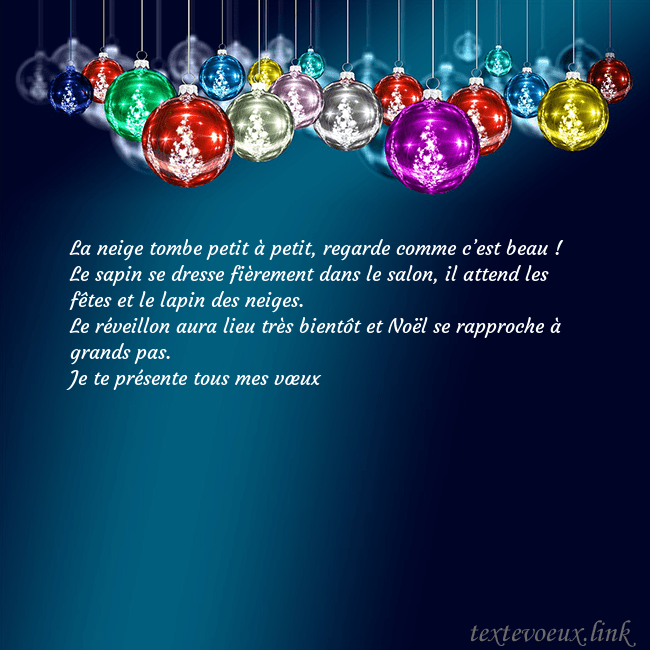 Carte postale bleue avec des jouets d'arbre de Noël La neige tombe petit à petit, regarde comme c’est Carte postale bleue avec des jouets d'arbre de Noël