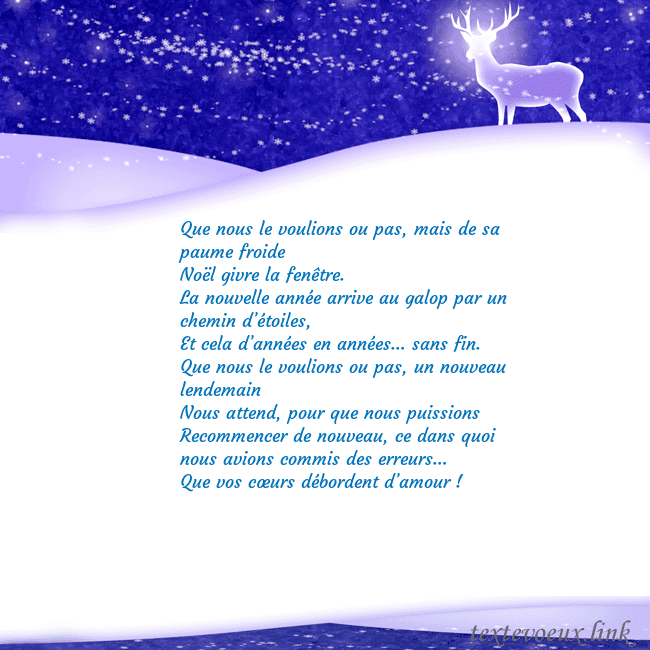 Carte de vœux avec de la neige et un cerf brillant