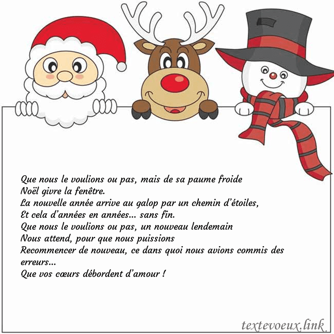 Carte de vœux avec le père Noël, le cerf et le bonhomme de neige