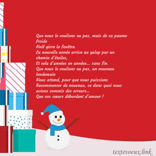 Carte de vœux avec bonhomme de neige et cadeaux