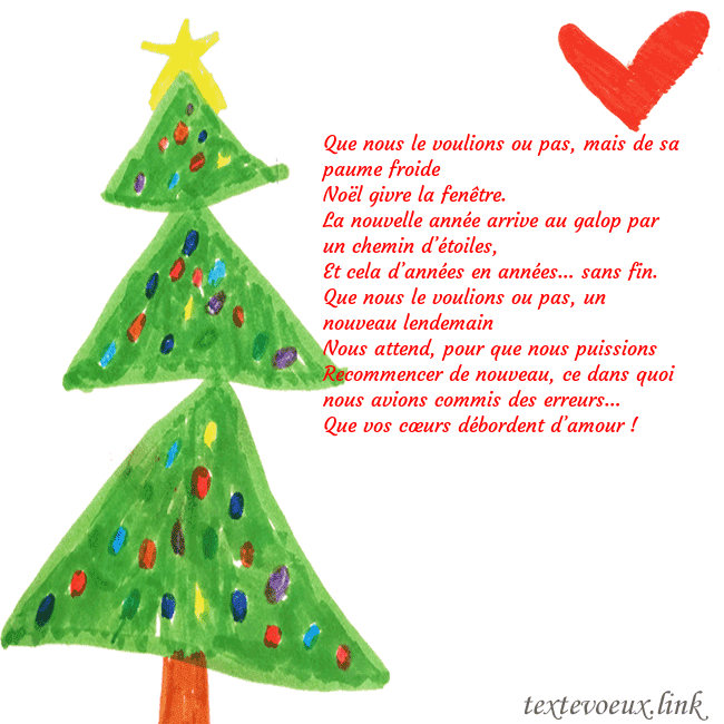 Carte de vœux avec un arbre de Noël peint et un coeur