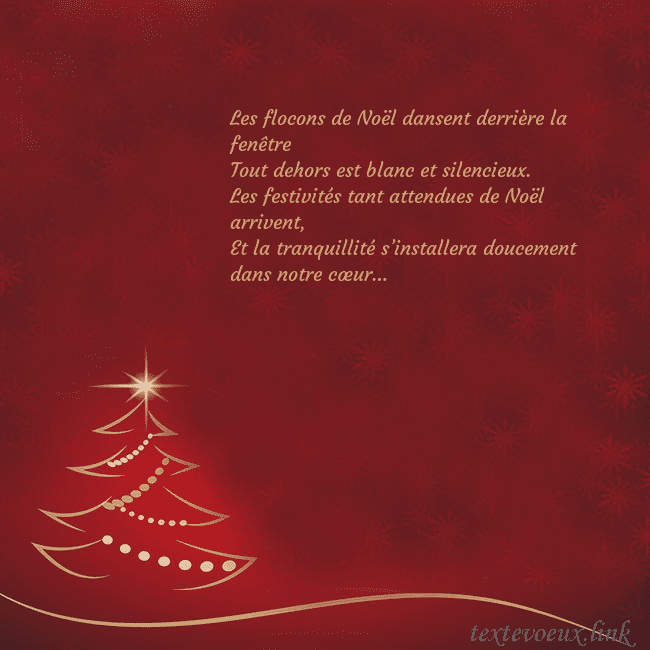 Carte de Noël rouge avec sapin de Noël doré Les flocons de Noël dansent derrière la fenêtre
To Carte de Noël rouge avec sapin de Noël doré