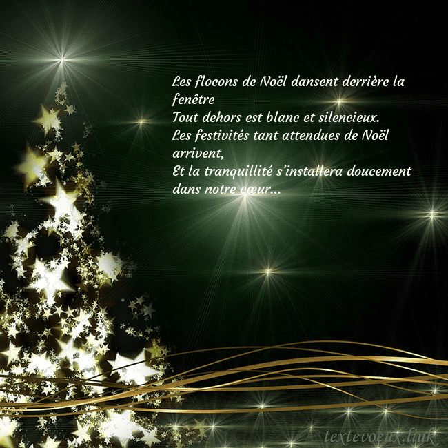 Une carte de Noël verte avec un sapin de Noël scintillant d'or Les flocons de Noël dansent derrière la fenêtre
To Une carte de Noël verte avec un sapin de Noël scintillant d'or