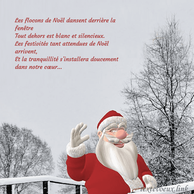 Carte postale avec le Père Noël et les arbres enneigés Les flocons de Noël dansent derrière la fenêtre
To Carte postale avec le Père Noël et les arbres enneigés