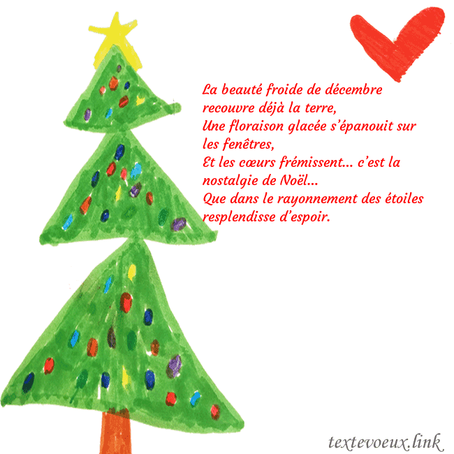 Carte de vœux avec un arbre de Noël peint et un coeur