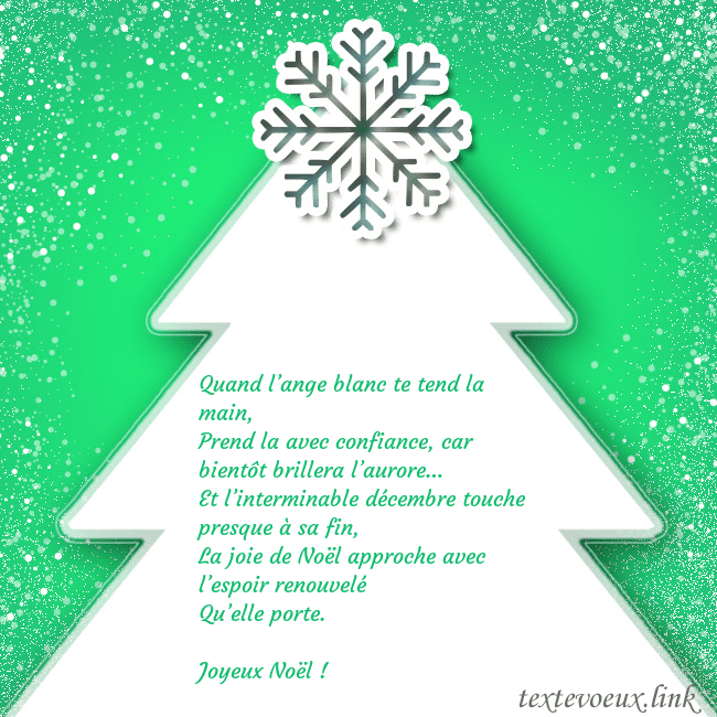 Carte postale avec un grand sapin de Noël blanc sur fond vert Quand l’ange blanc te tend la main,
Prend la avec Carte postale avec un grand sapin de Noël blanc sur fond vert