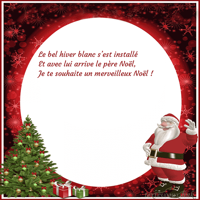 Carte postale avec le Père Noël et ses cadeaux Le bel hiver blanc s’est installé
Et avec lui arri Carte postale avec le Père Noël et ses cadeaux