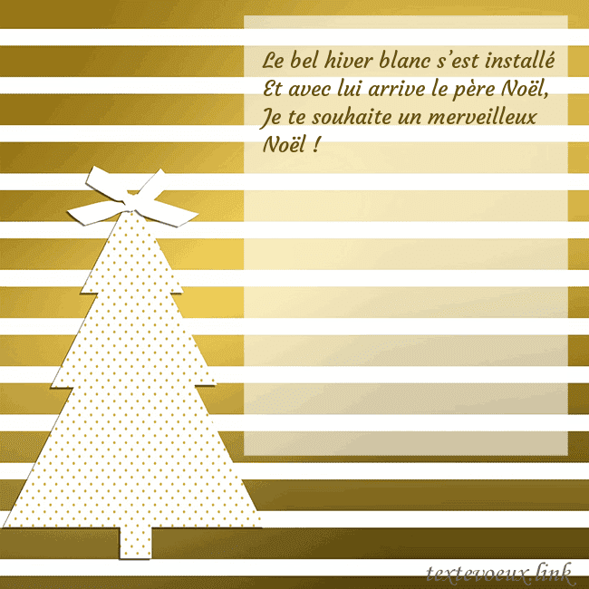 Carte postale étincelante d'or avec sapin de Noël Le bel hiver blanc s’est installé
Et avec lui arri Carte postale étincelante d'or avec sapin de Noël