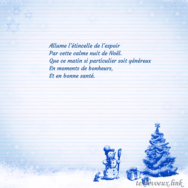 Carte postale du Nouvel An avec un arbre de Noël bleu et un bonhomme de neige Allume l’étincelle de l’espoir
Par cette calme nui Carte postale du Nouvel An avec un arbre de Noël bleu et un bonhomme de neige