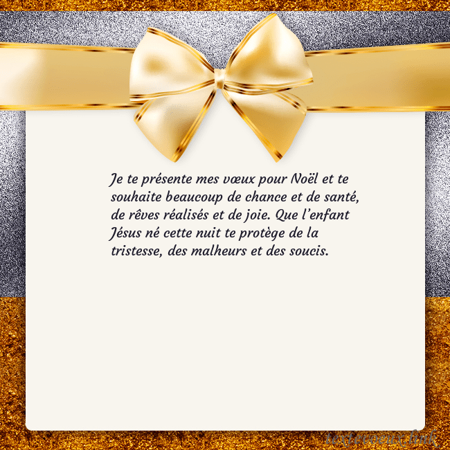 Cartes de vœux avec un grand ruban d'or Je te présente mes vœux pour Noël et te souhaite b Cartes de vœux avec un grand ruban d'or