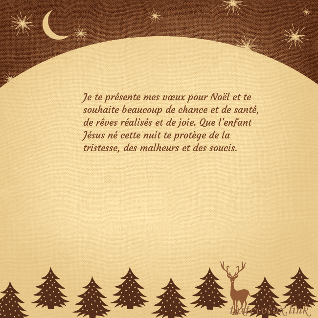 Carte postale marron avec étoiles et lune Je te présente mes vœux pour Noël et te souhaite b Carte postale marron avec étoiles et lune