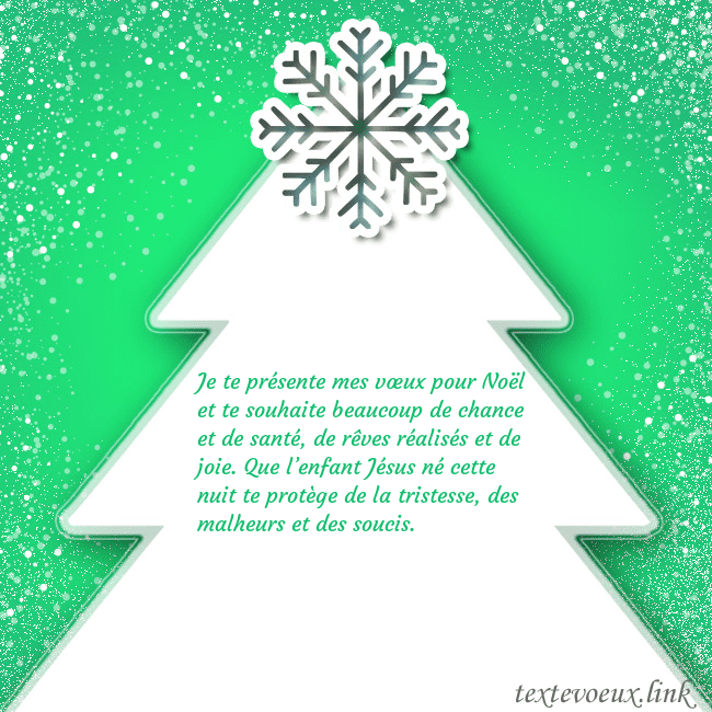 Carte postale avec un grand sapin de Noël blanc sur fond vert