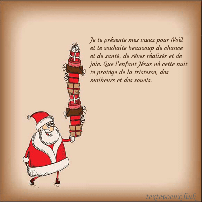 Carte de vœux avec le Père Noël et les cadeaux