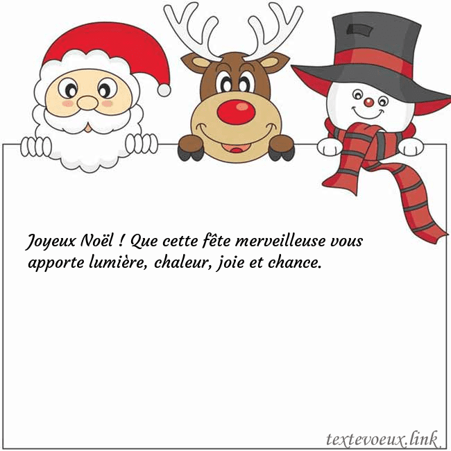 Carte de vœux avec le père Noël, le cerf et le bonhomme de neige