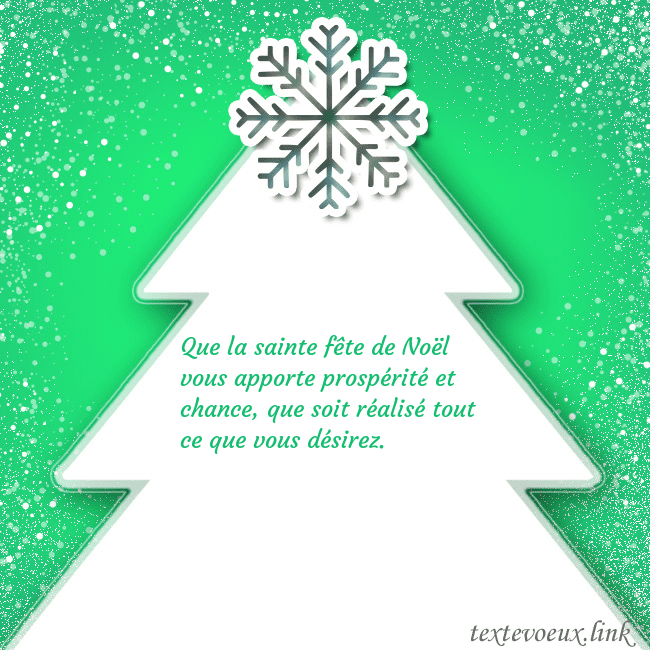 Carte postale avec un grand sapin de Noël blanc sur fond vert