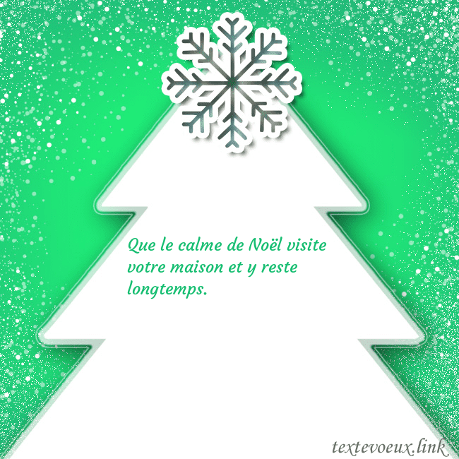 Carte postale avec un grand sapin de Noël blanc sur fond vert