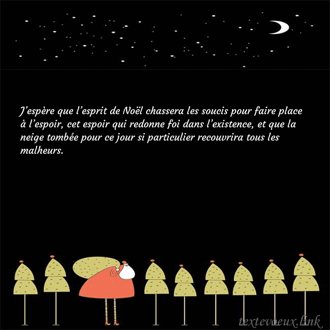 Carte de vœux avec le père Noël et les arbres de Noël J’espère que l’esprit de Noël chassera les soucis Carte de vœux avec le père Noël et les arbres de Noël
