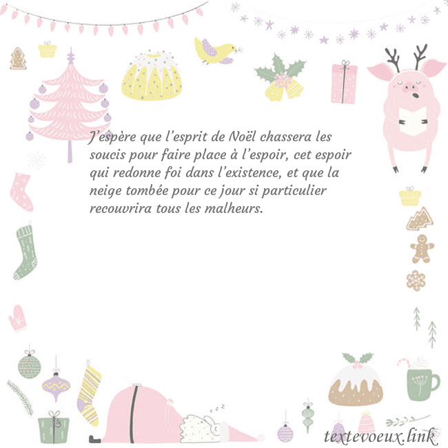 Carte postale du nouvel an avec un cochon J’espère que l’esprit de Noël chassera les soucis Carte postale du nouvel an avec un cochon
