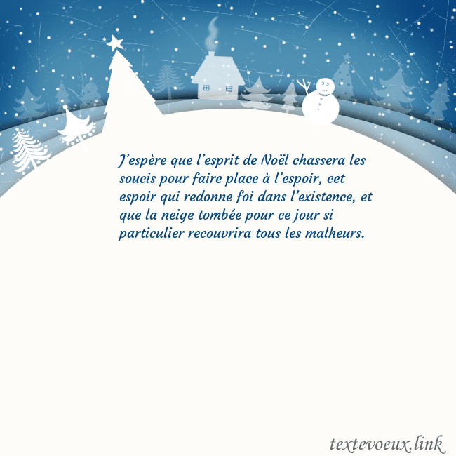 Carte de vœux avec ville blanche J’espère que l’esprit de Noël chassera les soucis Carte de vœux avec ville blanche