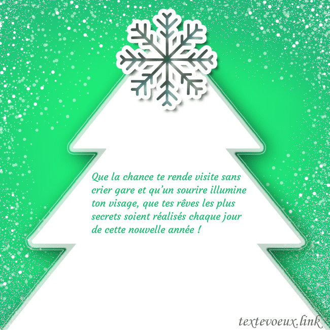 Carte postale avec un grand sapin de Noël blanc sur fond vert