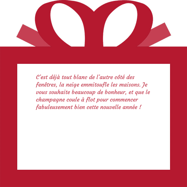 Carte du Nouvel An - un cadeau rouge C’est déjà tout blanc de l’autre côté des fenêtres Carte du Nouvel An - un cadeau rouge