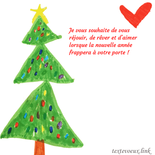 Carte de vœux avec un arbre de Noël peint et un coeur