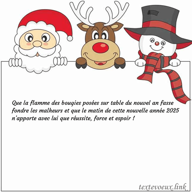 Carte de vœux avec le père Noël, le cerf et le bonhomme de neige