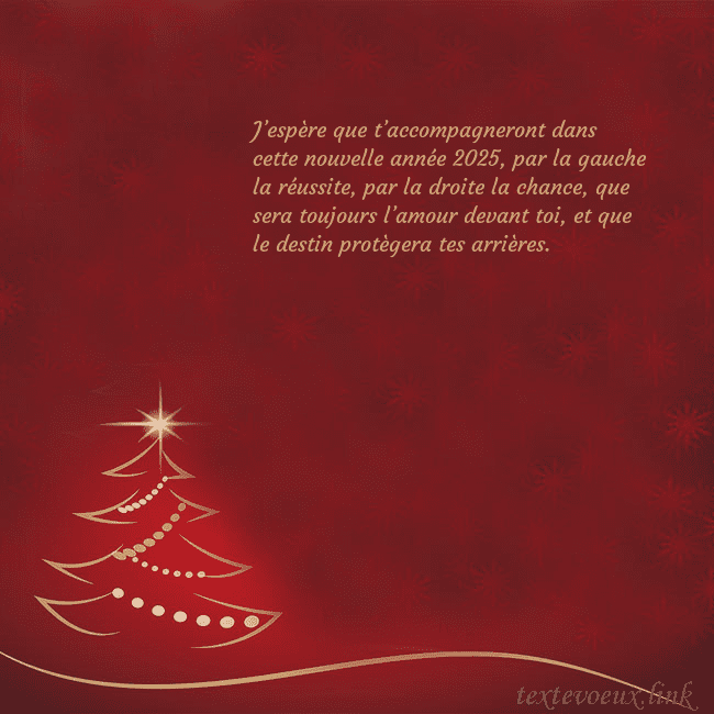 Carte de Noël rouge avec sapin de Noël doré J’espère que t’accompagneront dans cette nouvelle Carte de Noël rouge avec sapin de Noël doré
