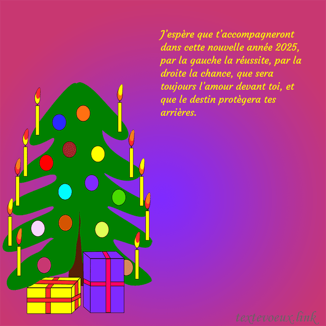 Carte postale avec un sapin de Noël peint J’espère que t’accompagneront dans cette nouvelle Carte postale avec un sapin de Noël peint