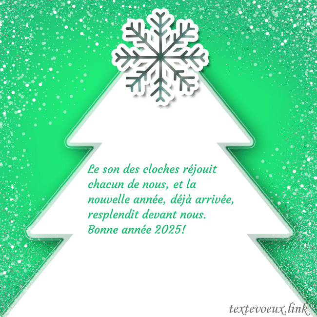 Carte postale avec un grand sapin de Noël blanc sur fond vert