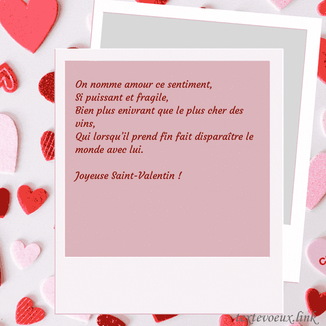 Carte animée pour la Saint-Valentin On nomme amour ce sentiment,
Si puissant et fragil Carte animée pour la Saint-Valentin