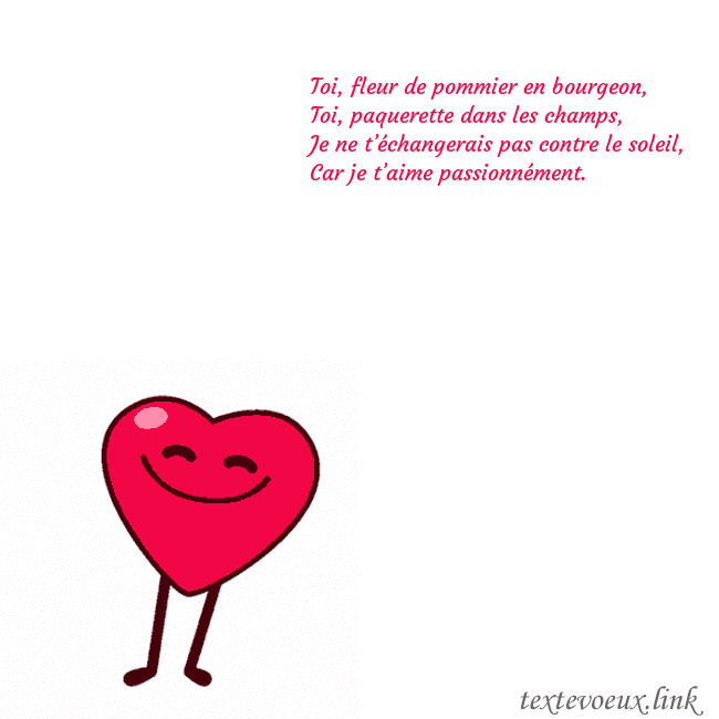 Gif animé coeur dansant Toi, fleur de pommier en bourgeon,
Toi, paquerette Gif animé coeur dansant