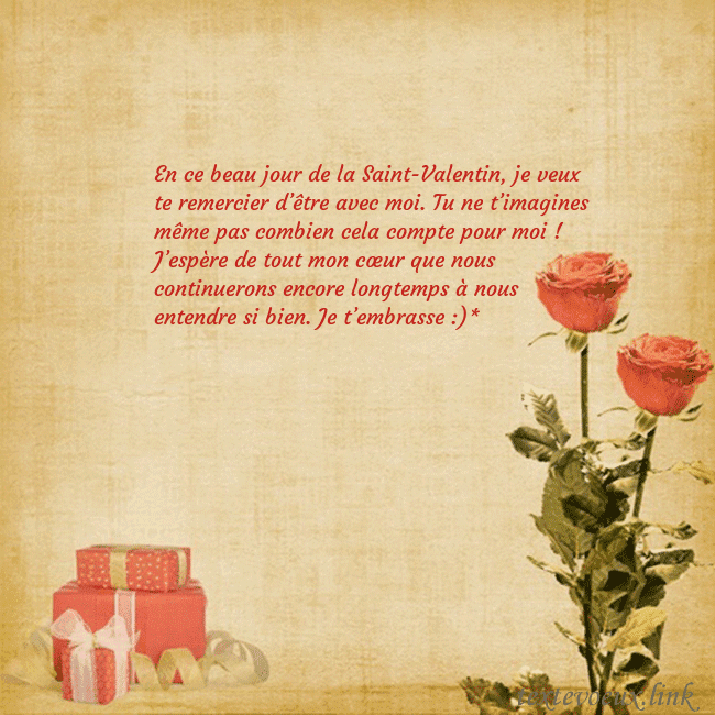 Carte de vœux avec roses et cadeaux En ce beau jour de la Saint-Valentin, je veux te r Carte de vœux avec roses et cadeaux