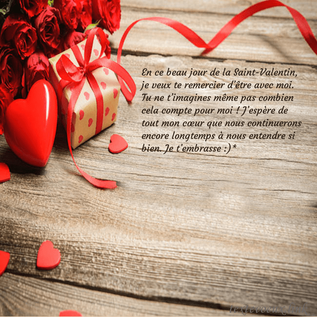 Carte de vœux avec coeur rouge et cadeau En ce beau jour de la Saint-Valentin, je veux te r Carte de vœux avec coeur rouge et cadeau