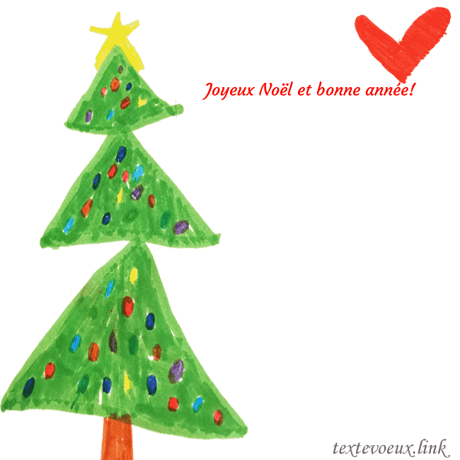 Carte de vœux avec un arbre de Noël peint et un coeur
