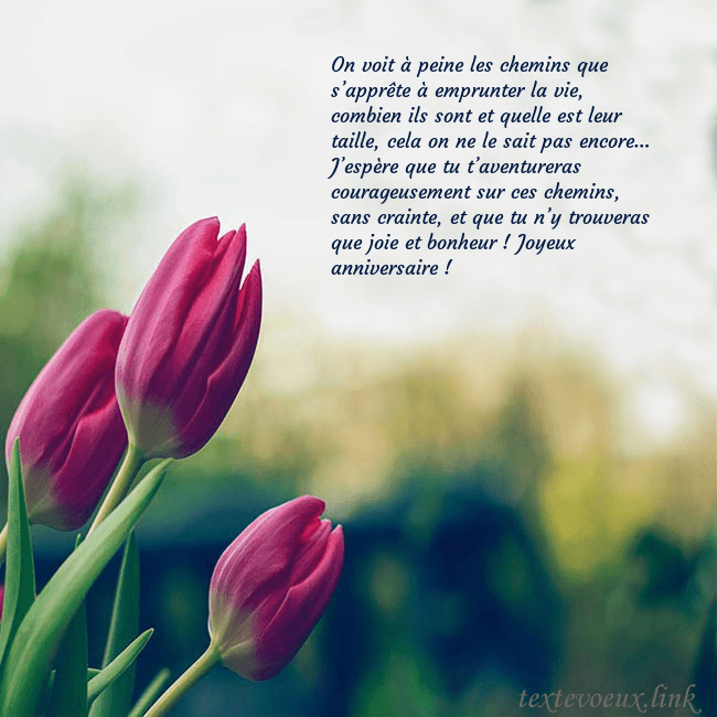 Carte d'anniversaire avec trois tulipes rouges