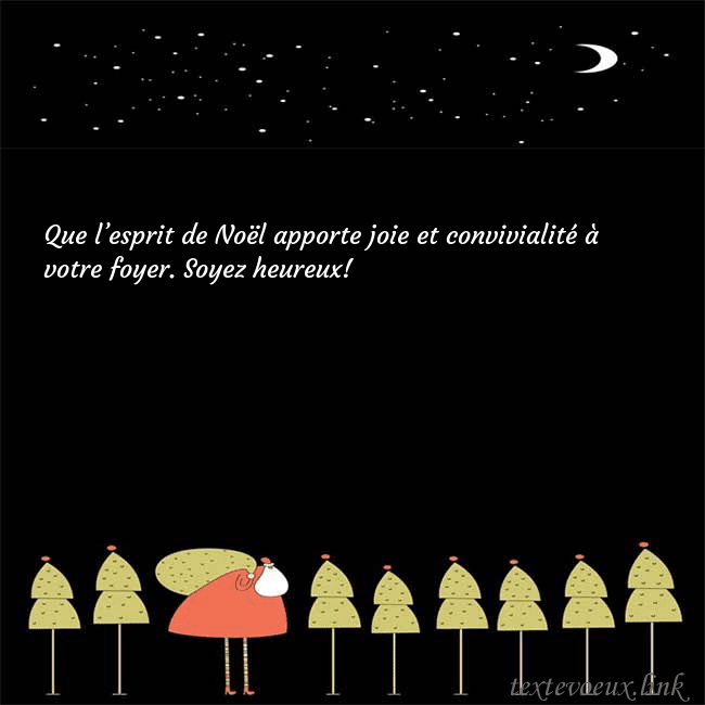 Carte de vœux avec le père Noël et les arbres de Noël