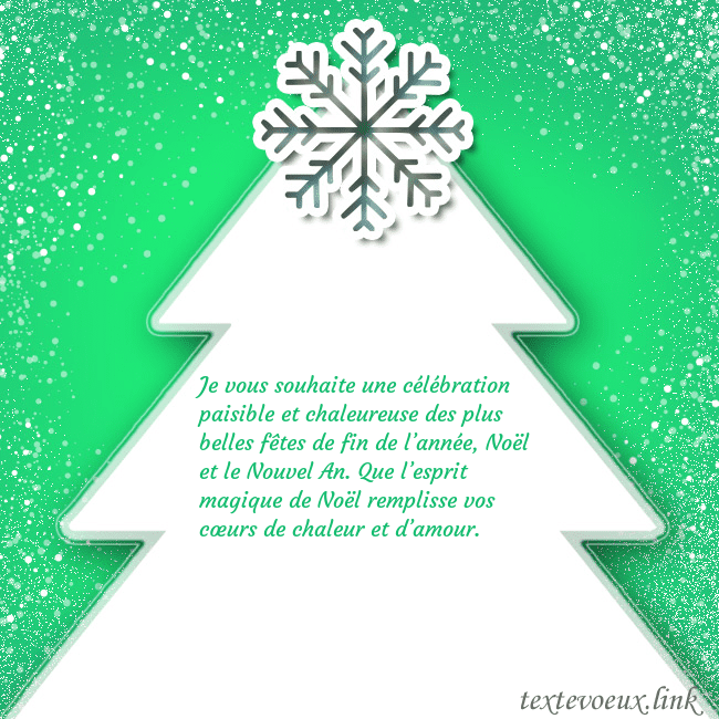 Carte postale avec un grand sapin de Noël blanc sur fond vert Je vous souhaite une célébration paisible et chale Carte postale avec un grand sapin de Noël blanc sur fond vert